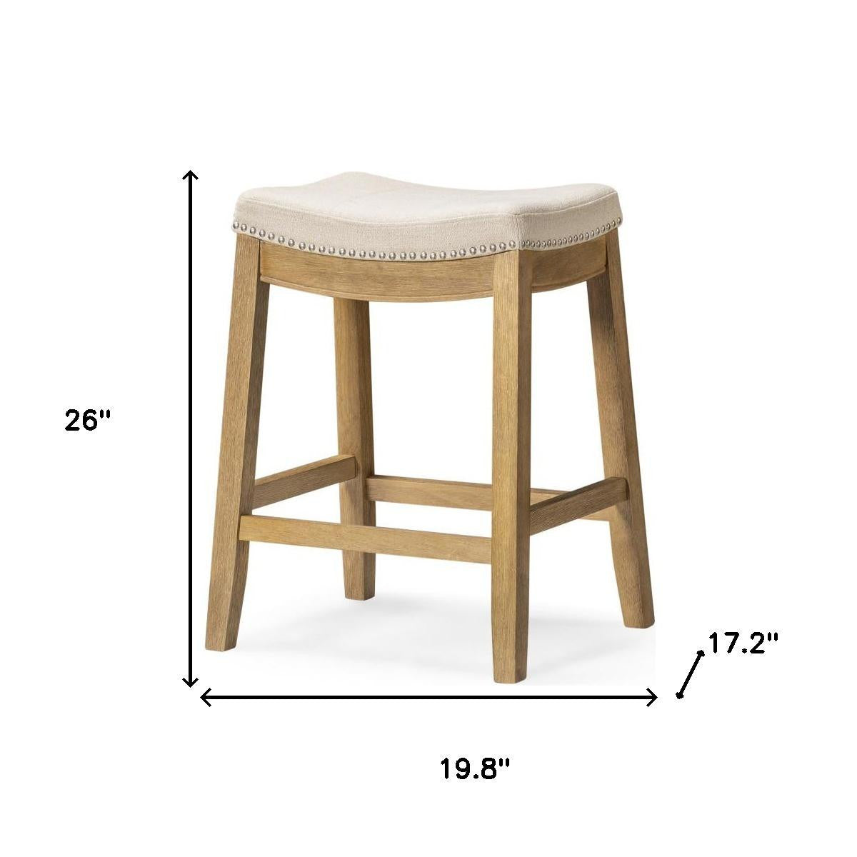 26" Natural Fabric Faux Leather and Solid Wood Backless Counter Height Bar Chair