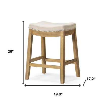 26" Natural Fabric Faux Leather and Solid Wood Backless Counter Height Bar Chair