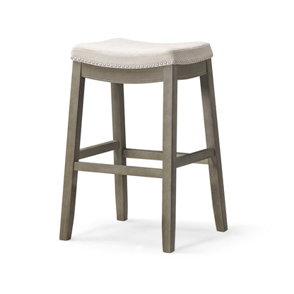 31" Gray and Cool Gray Fabric and Solid Wood Backless Bar Height Bar Chair