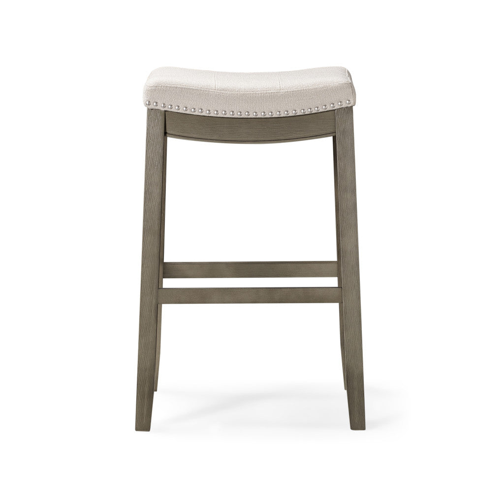 31" Gray and Cool Gray Fabric and Solid Wood Backless Bar Height Bar Chair
