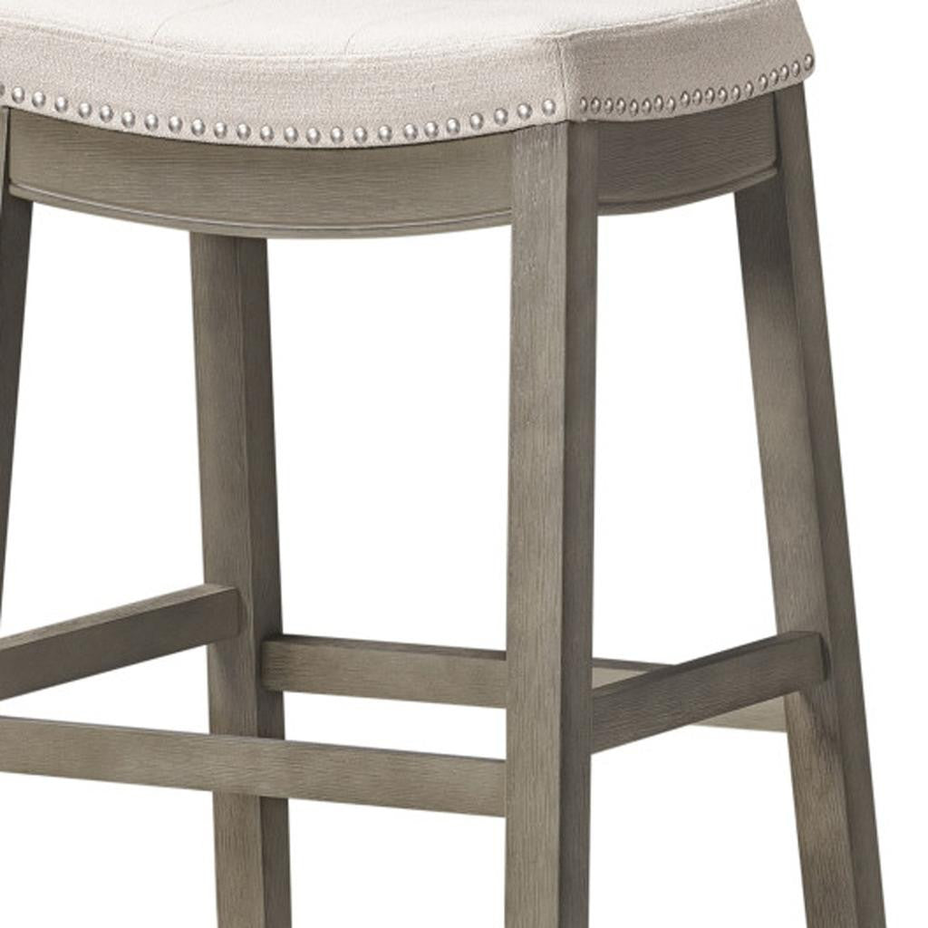 31" Gray and Cool Gray Fabric and Solid Wood Backless Bar Height Bar Chair