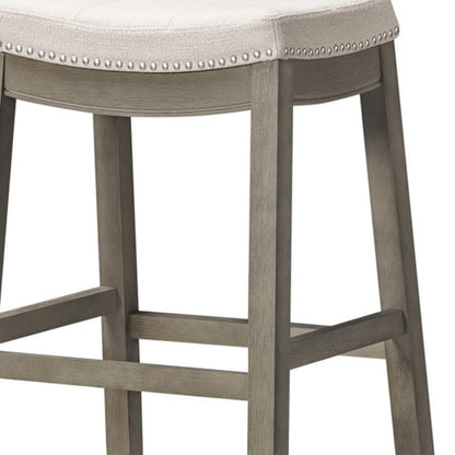 31" Gray and Cool Gray Fabric and Solid Wood Backless Bar Height Bar Chair