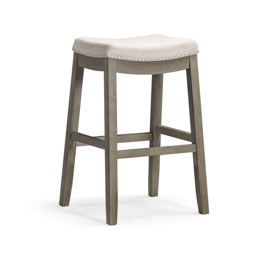 31" Gray and Cool Gray Fabric and Solid Wood Backless Bar Height Bar Chair