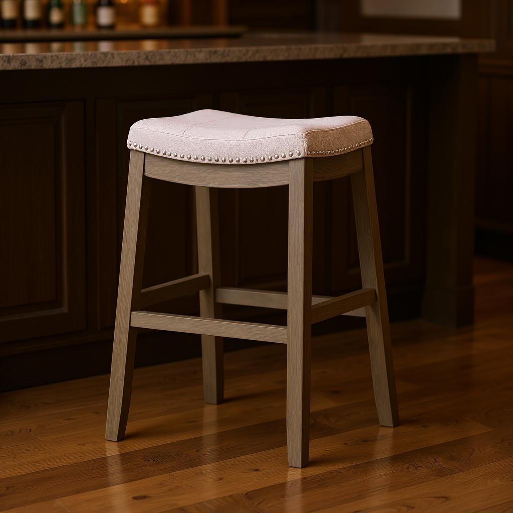 31" Gray and Cool Gray Fabric and Solid Wood Backless Bar Height Bar Chair