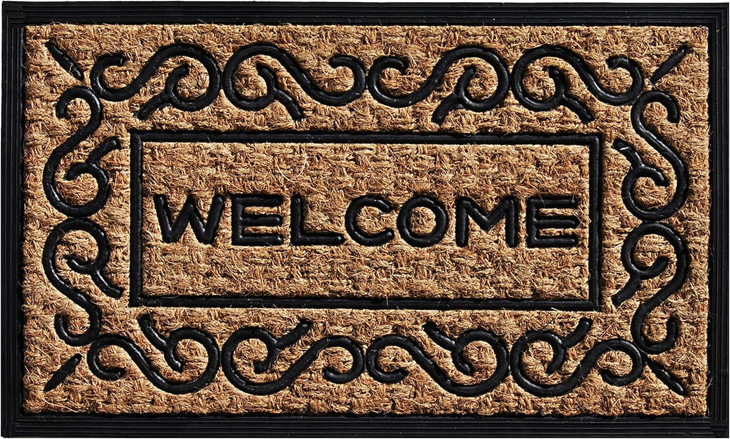 18" X 30" Natural And Black Coir Welcome Outdoor Door Mat
