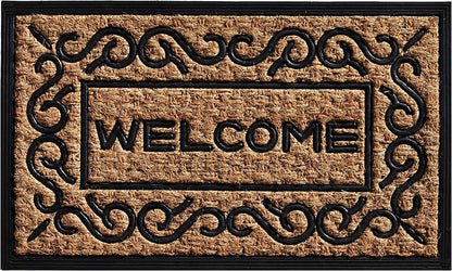 18" X 30" Natural And Black Coir Welcome Outdoor Door Mat