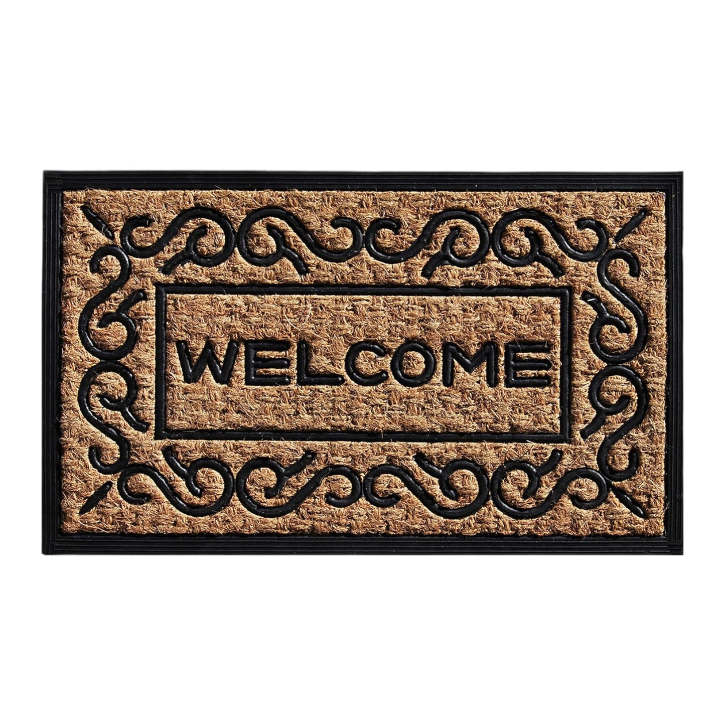 18" X 30" Natural And Black Coir Welcome Outdoor Door Mat-1
