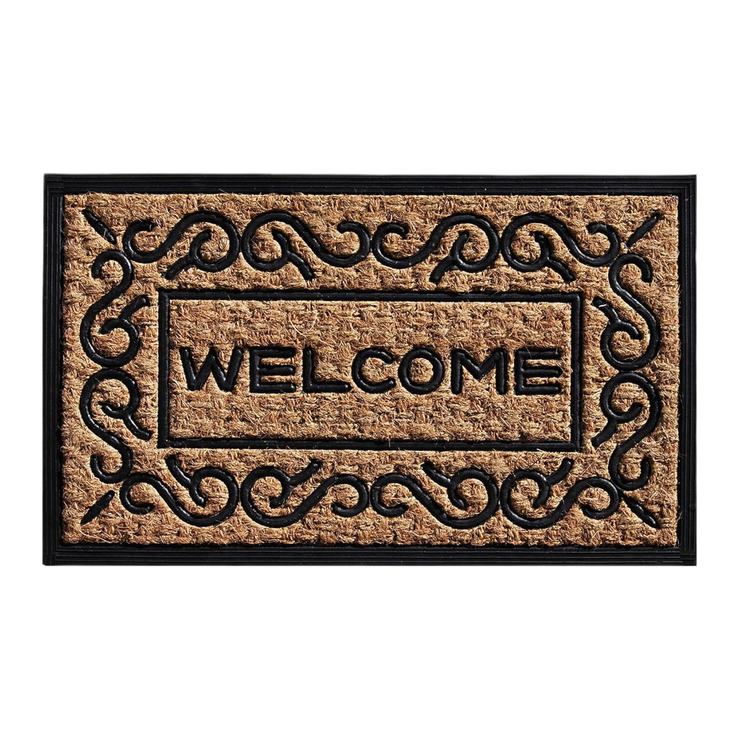 18" X 30" Natural And Black Coir Welcome Outdoor Door Mat-1