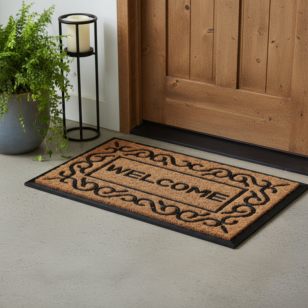 18" X 30" Natural And Black Coir Welcome Outdoor Door Mat-0