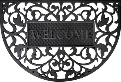 24" X 36" Black Scrollwork Welcome Semi Circle Outdoor Rubber Door Mat