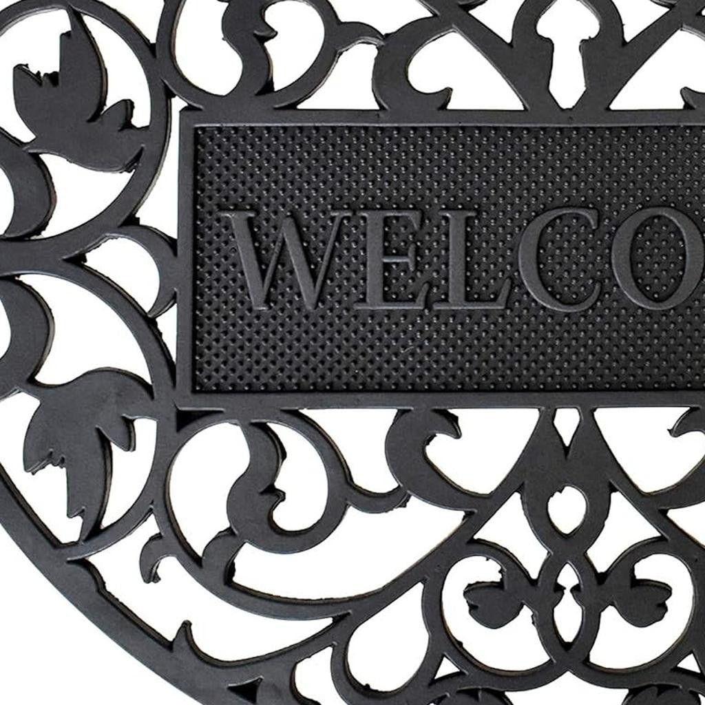 24" X 36" Black Scrollwork Welcome Semi Circle Outdoor Rubber Door Mat