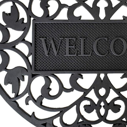 24" X 36" Black Scrollwork Welcome Semi Circle Outdoor Rubber Door Mat