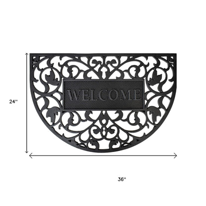 24" X 36" Black Scrollwork Welcome Semi Circle Outdoor Rubber Door Mat