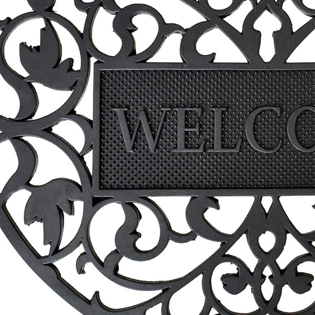 24" X 36" Black Scrollwork Welcome Semi Circle Outdoor Rubber Door Mat