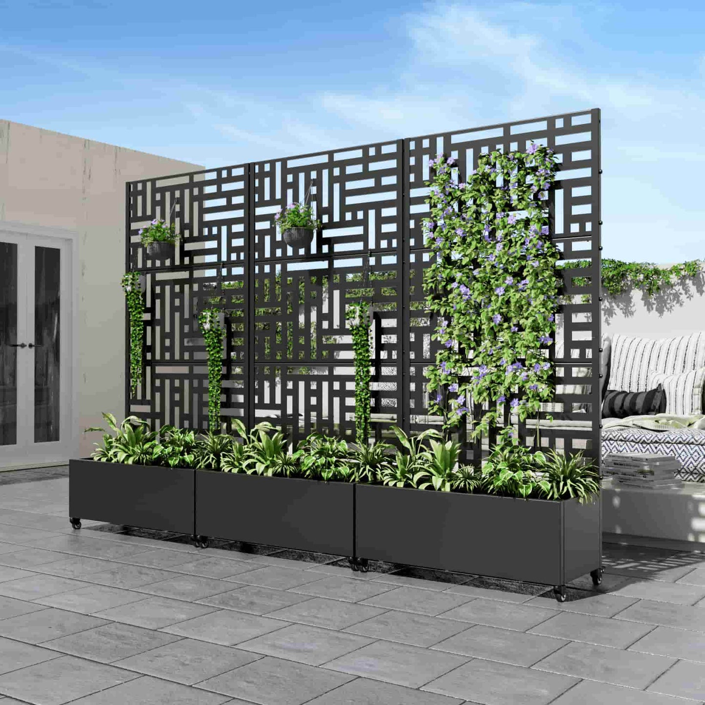 35" Black Metal Indoor Outdoor Rectangular Planter Box
