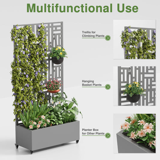 35" Gray Metal Indoor Outdoor Rectangular Planter Box