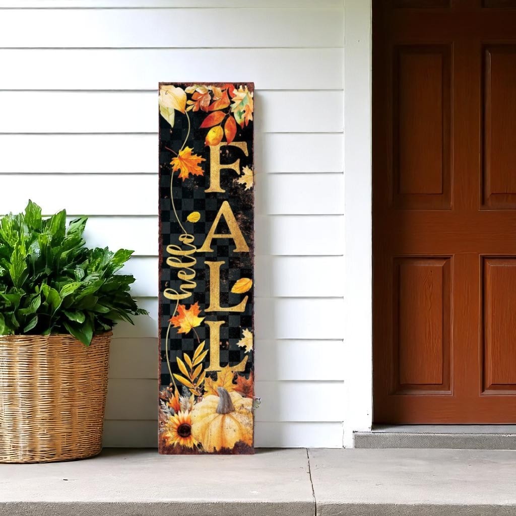 36" Black Gold And Orange Halloween Skeleton Solid Wood Porch Sign-0