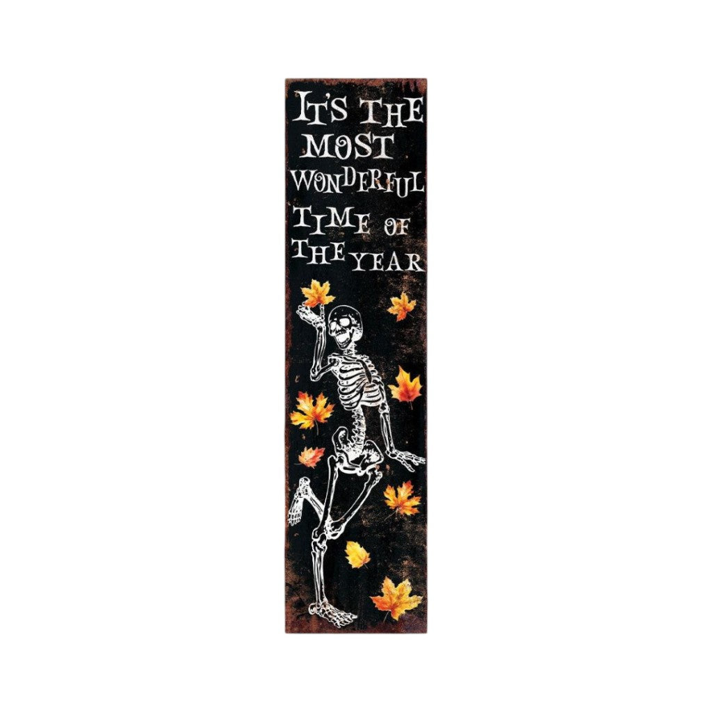 36" Black Gold And Orange Halloween Skeleton Solid Wood Porch Sign