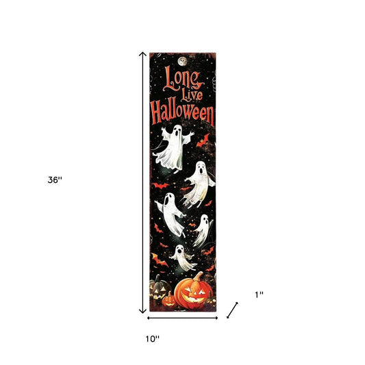 36" Black Orange And White Halloween Ghost Solid Wood Porch Sign