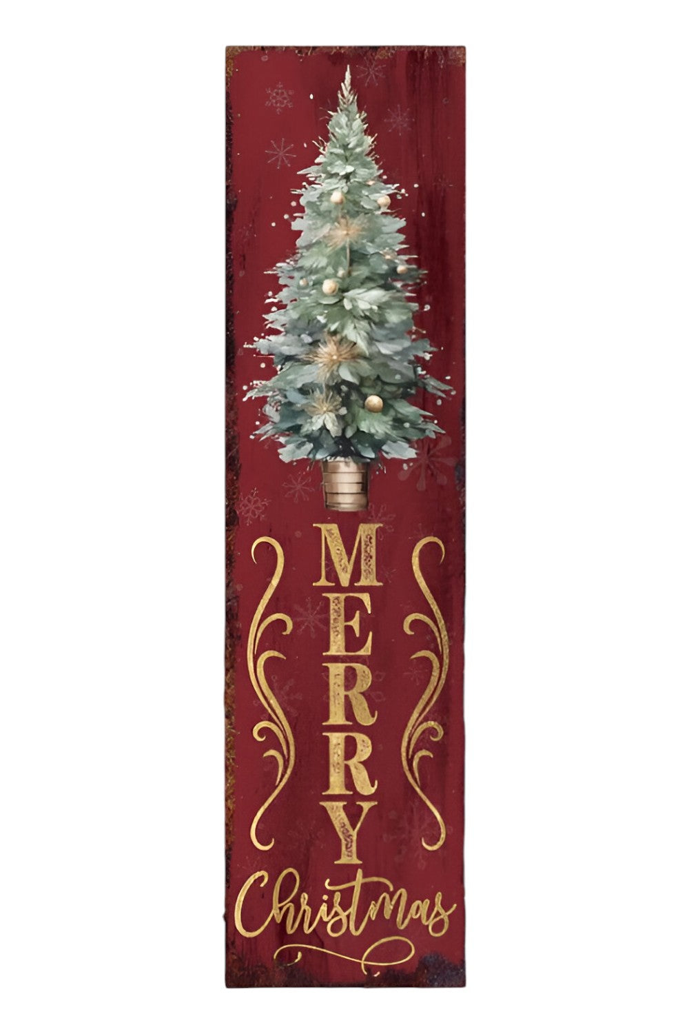 36" Red and Green Merry Christmas Christmas Tree Solid Wood Porch Sign