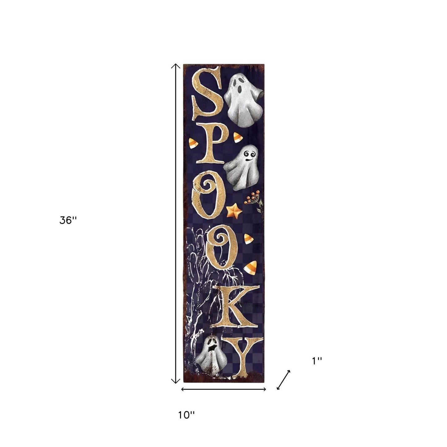 36" Black Gold And Orange Spooky Halloween Ghost Solid Wood Porch Sign