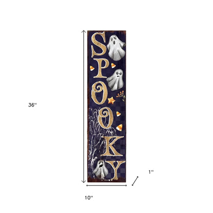 36" Black Gold And Orange Spooky Halloween Ghost Solid Wood Porch Sign