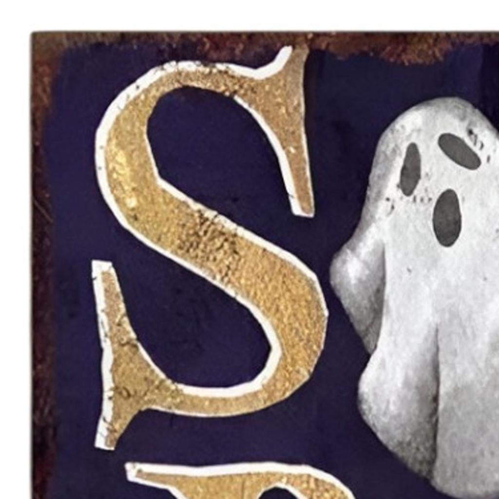 36" Black Gold And Orange Spooky Halloween Ghost Solid Wood Porch Sign-4