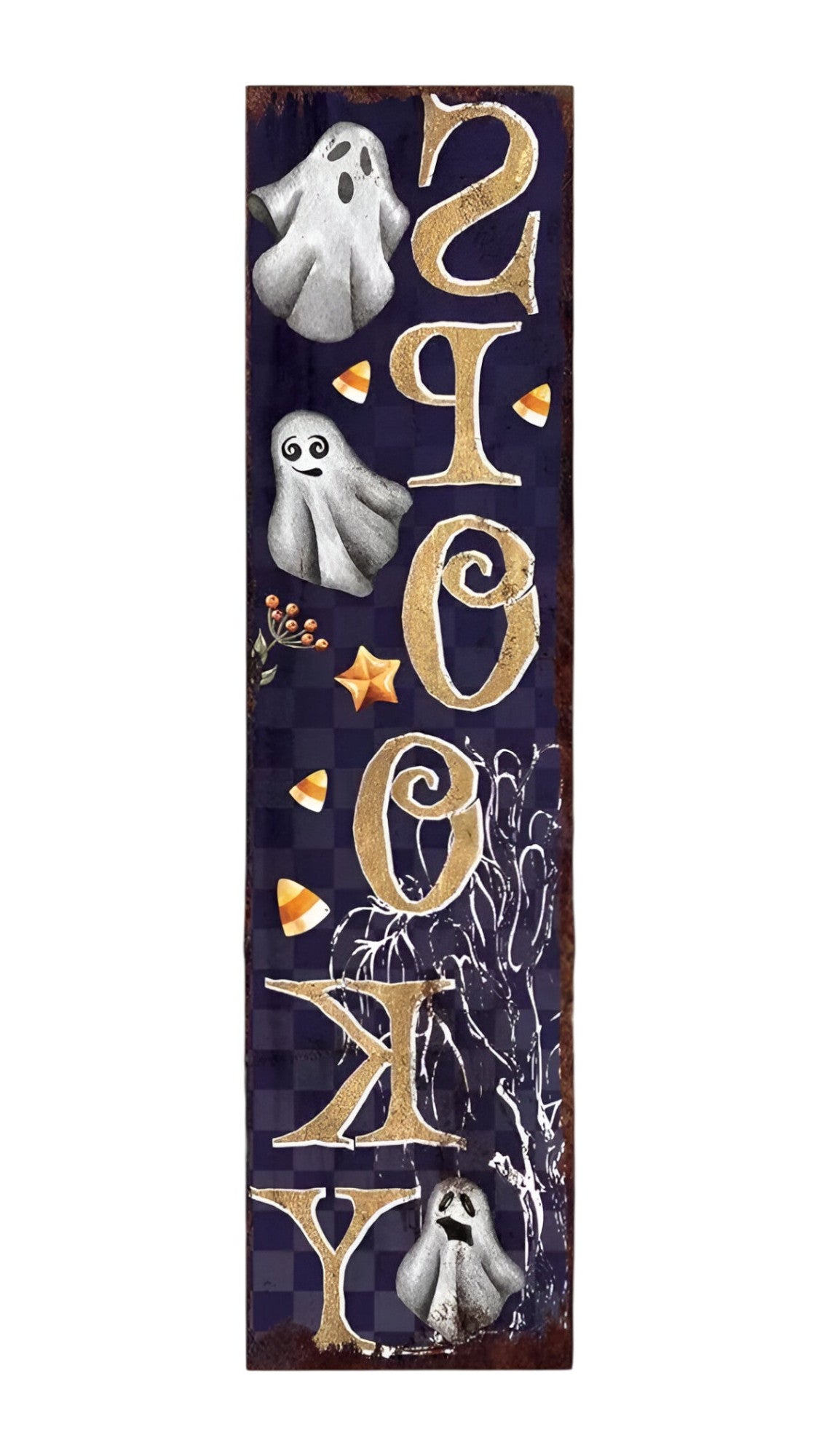 36" Black Gold And Orange Spooky Halloween Ghost Solid Wood Porch Sign-2