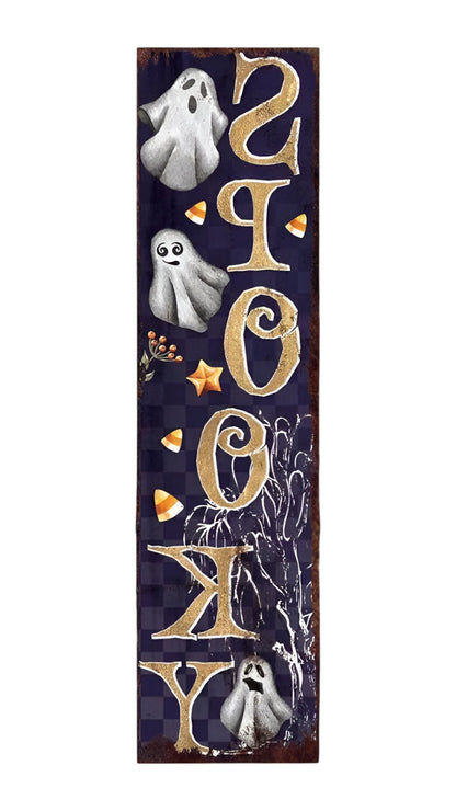 36" Black Gold And Orange Spooky Halloween Ghost Solid Wood Porch Sign-2