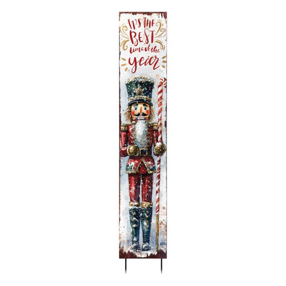 42" Red And White Solid Wood Best Time of Year Christmas Nutcracker Garden Stake