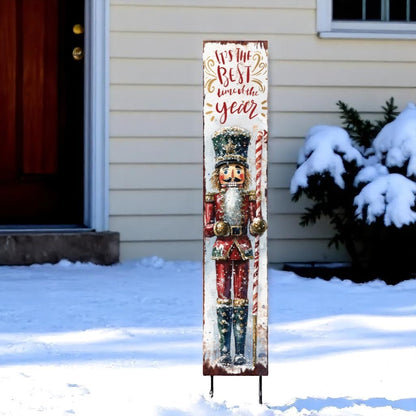 42" Red And White Solid Wood Best Time of Year Christmas Nutcracker Garden Stake