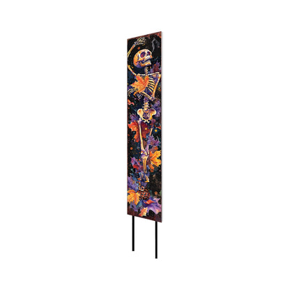 42" Black And Orange Halloween Skeleton Solid Wood Garden Stake