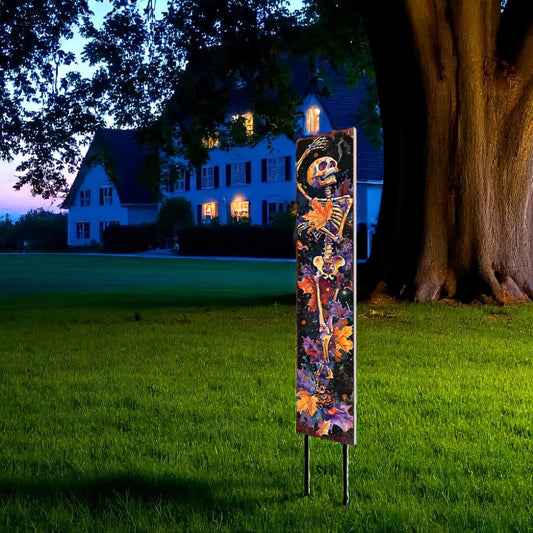 42" Black And Orange Halloween Skeleton Solid Wood Garden Stake-0
