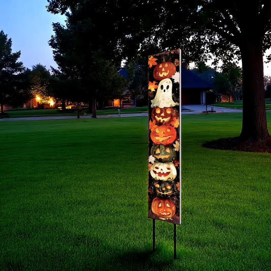 42" Black White And Orange Halloween Jack-O-Lantern Solid Wood Garden Stake-0
