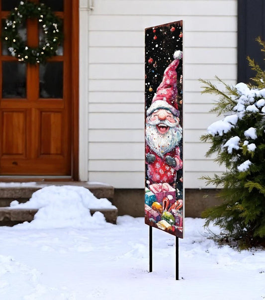 42" Black White And Red Solid Wood Christmas Santa Garden Stake-0
