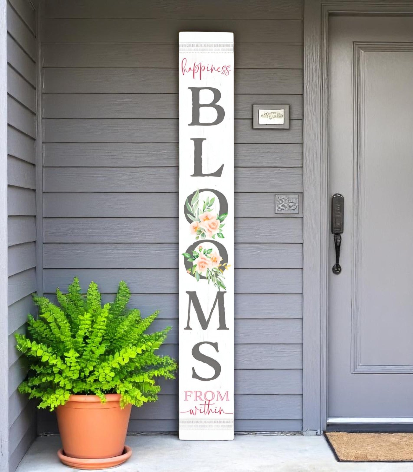 72" White Solid Wood Blooms Welcome Porch Sign