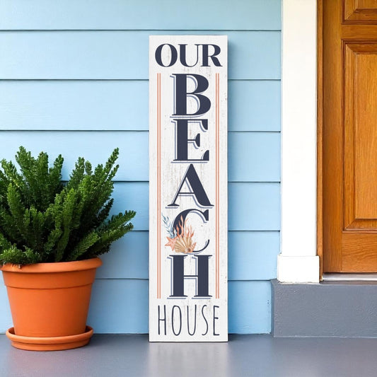 36" White And Blue Solid Wood Our Beach House Porch Sign-0