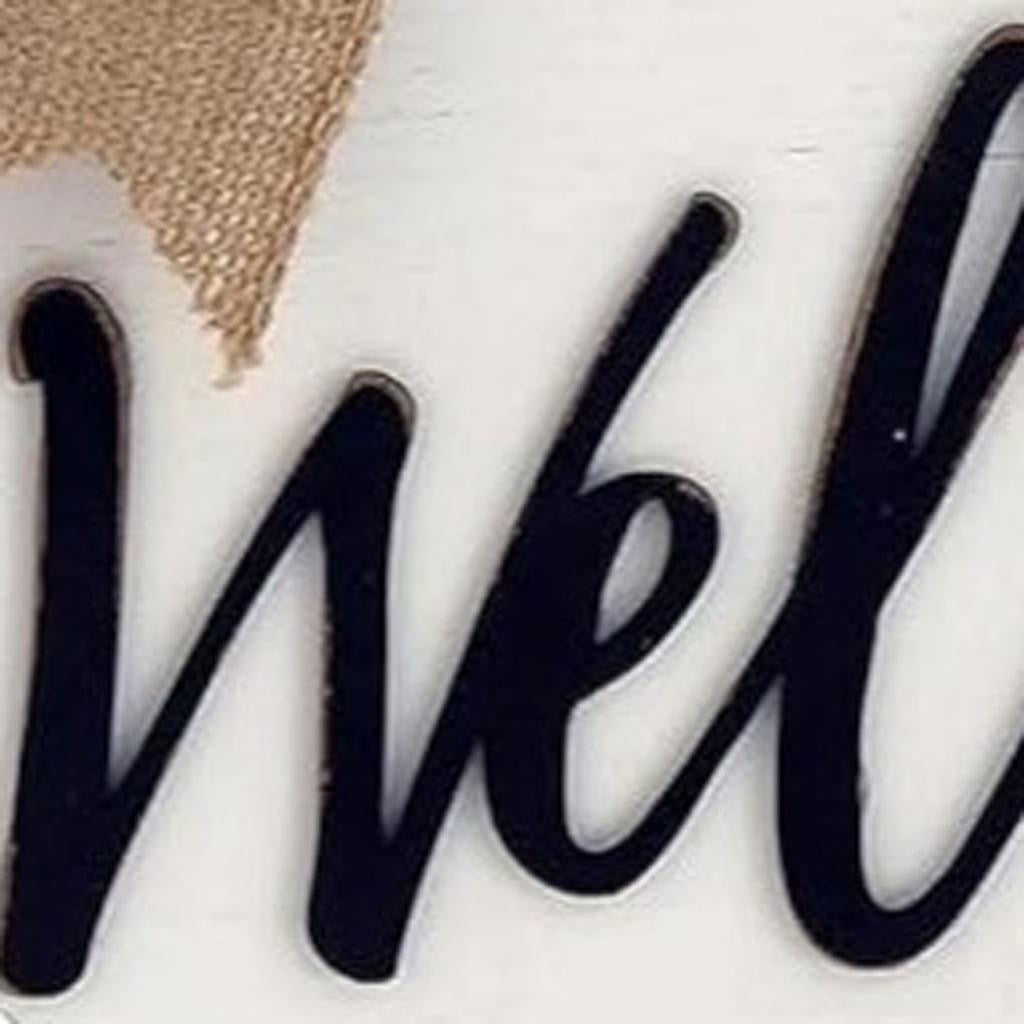 14" White Solid Wood Welcome And Hello Bow Reversible Hanging Wall Or Door Decor-3