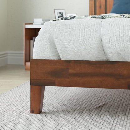 Queen Wood Platform Bed Frame With Headboard And Slats