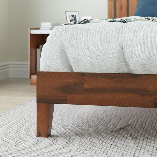 Queen Wood Platform Bed Frame With Headboard And Slats