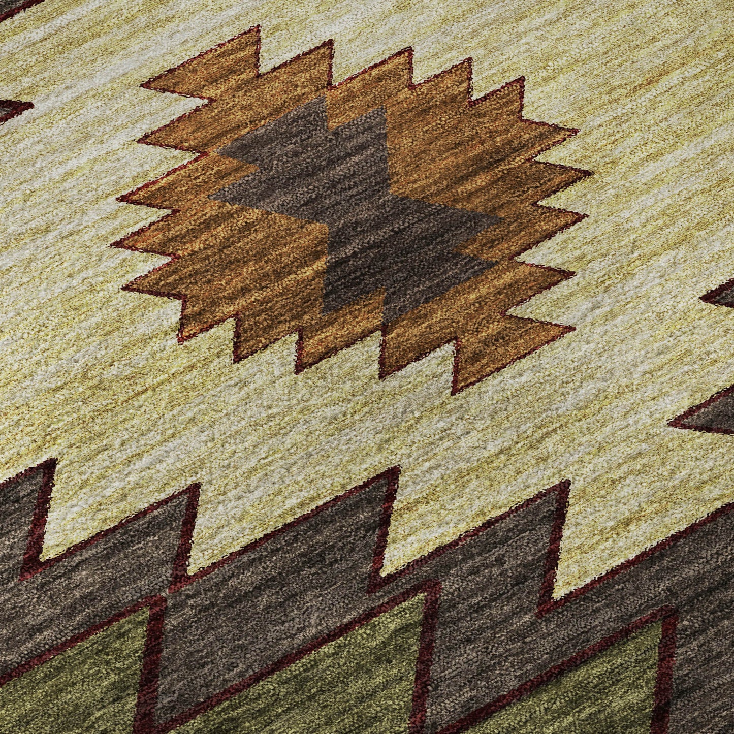 8' Green Beige And Brown Geometric Washable Round Rug With UV Protection
