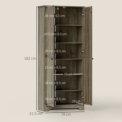 Farmhouse Kitchen Cupboard, Freestanding Kitchen Storage Cabinet with Adjustable Shelves, Tall Storage Cabinet with Recessed Doors, Grey Wood-Effect
