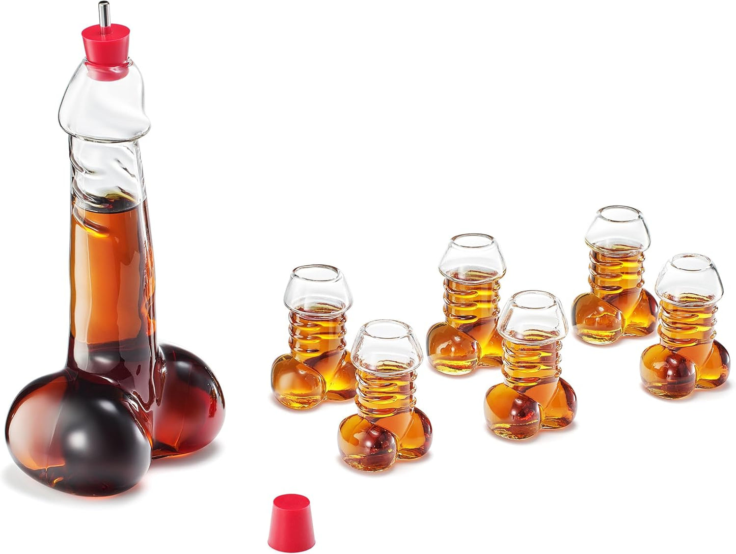 Funny Whiskey Decanter – Unique Glass Decanter for Scotch, Bourbon, Tequila & More – Hilarious Gag Gift with 6 Shot Glasses – Perfect for Parties & Novelty Barware