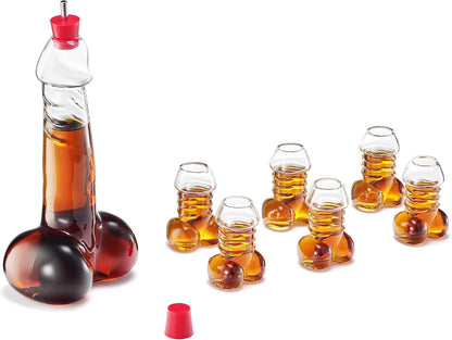 Funny Whiskey Decanter – Unique Glass Decanter for Scotch, Bourbon, Tequila & More – Hilarious Gag Gift with 6 Shot Glasses – Perfect for Parties & Novelty Barware