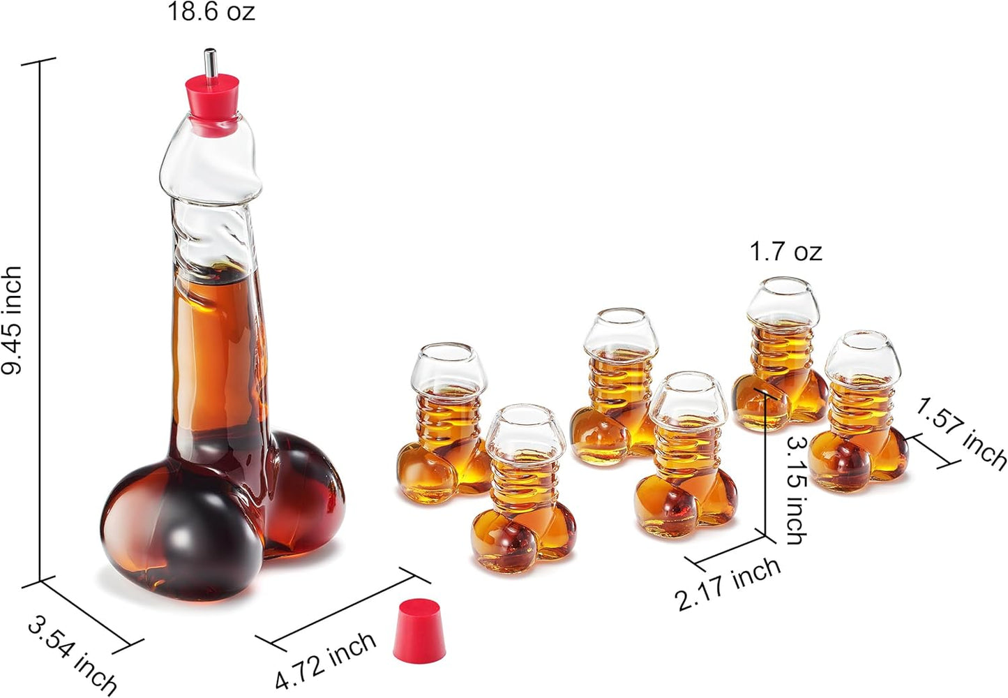 Funny Whiskey Decanter – Unique Glass Decanter for Scotch, Bourbon, Tequila & More – Hilarious Gag Gift with 6 Shot Glasses – Perfect for Parties & Novelty Barware