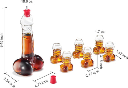 Funny Whiskey Decanter – Unique Glass Decanter for Scotch, Bourbon, Tequila & More – Hilarious Gag Gift with 6 Shot Glasses – Perfect for Parties & Novelty Barware