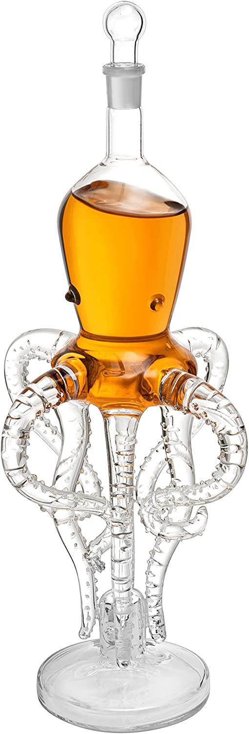 Tall Octopus Whiskey and Wine Decanter 500ml 16.5" H by The Wine Savant - Extraordinary Detail, Kraken Sea, Nautical Gifts, Sea Lover Gifts!