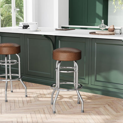 Bruno 2 Pack Double Ring Chrome Barstool with Weathered Brown Seat