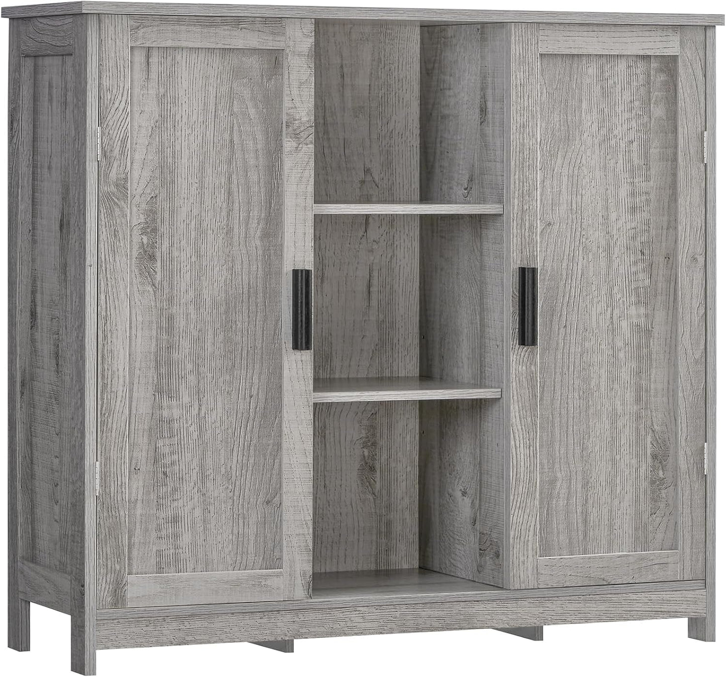 Storage Cabinet with 2 Doors and 4 Adjustable Shelves, Buffet Cabinet with Storage, Floor Cabinet for Living Room, Entryway, Kitchen, Grey