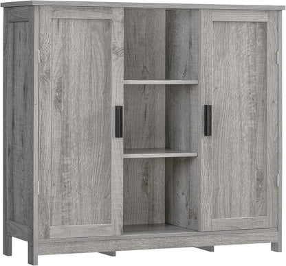 Storage Cabinet with 2 Doors and 4 Adjustable Shelves, Buffet Cabinet with Storage, Floor Cabinet for Living Room, Entryway, Kitchen, Grey